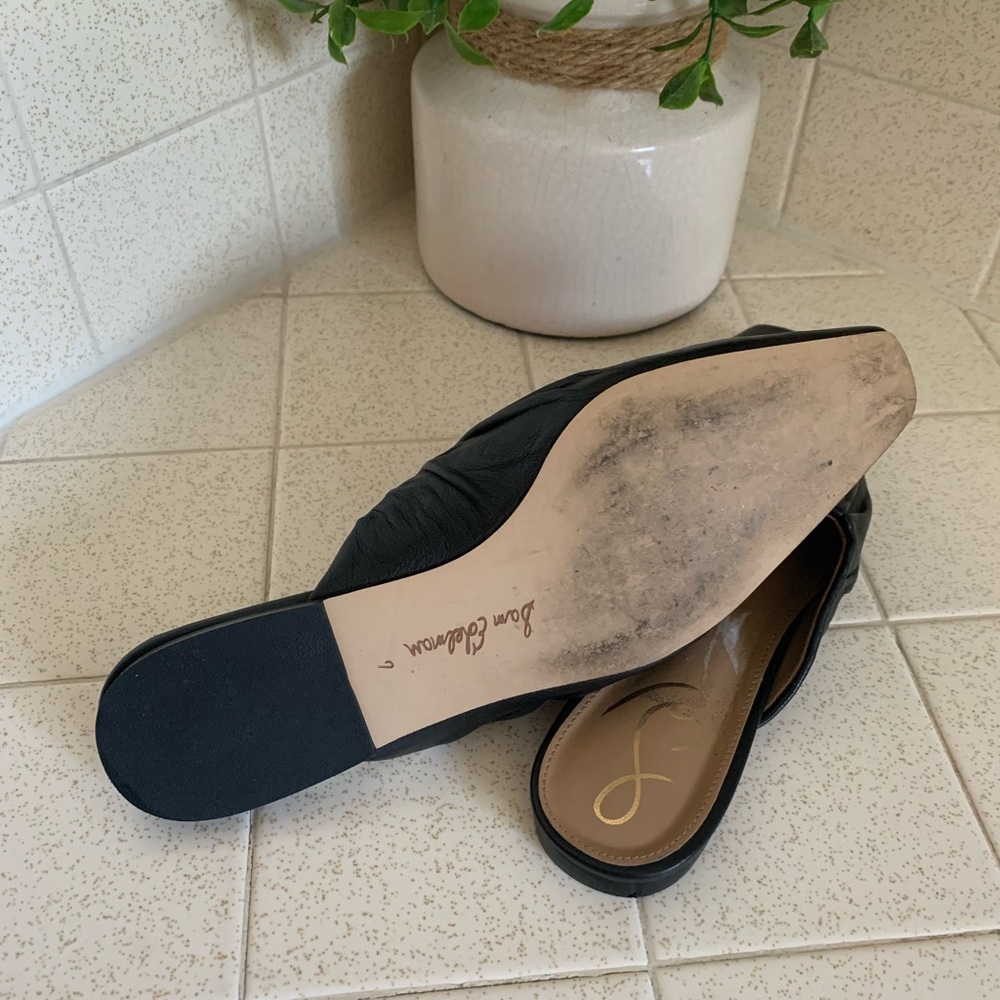 Sam Edelman Black Leather Ruched Mule Slides - Picture 5 of 5